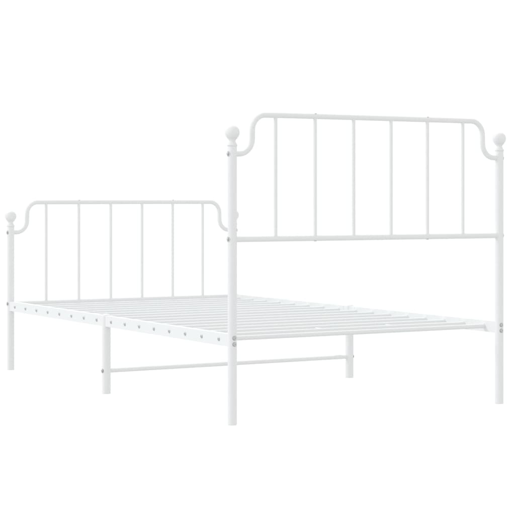 Metal Bed Frame without Mattress with Footboard White 107x203cm