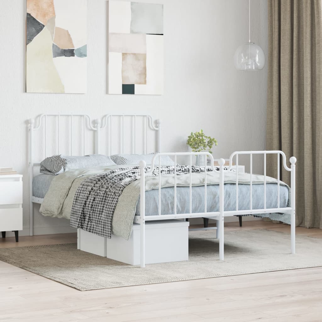 Metal Bed Frame without Mattress with Footboard White 120x200cm