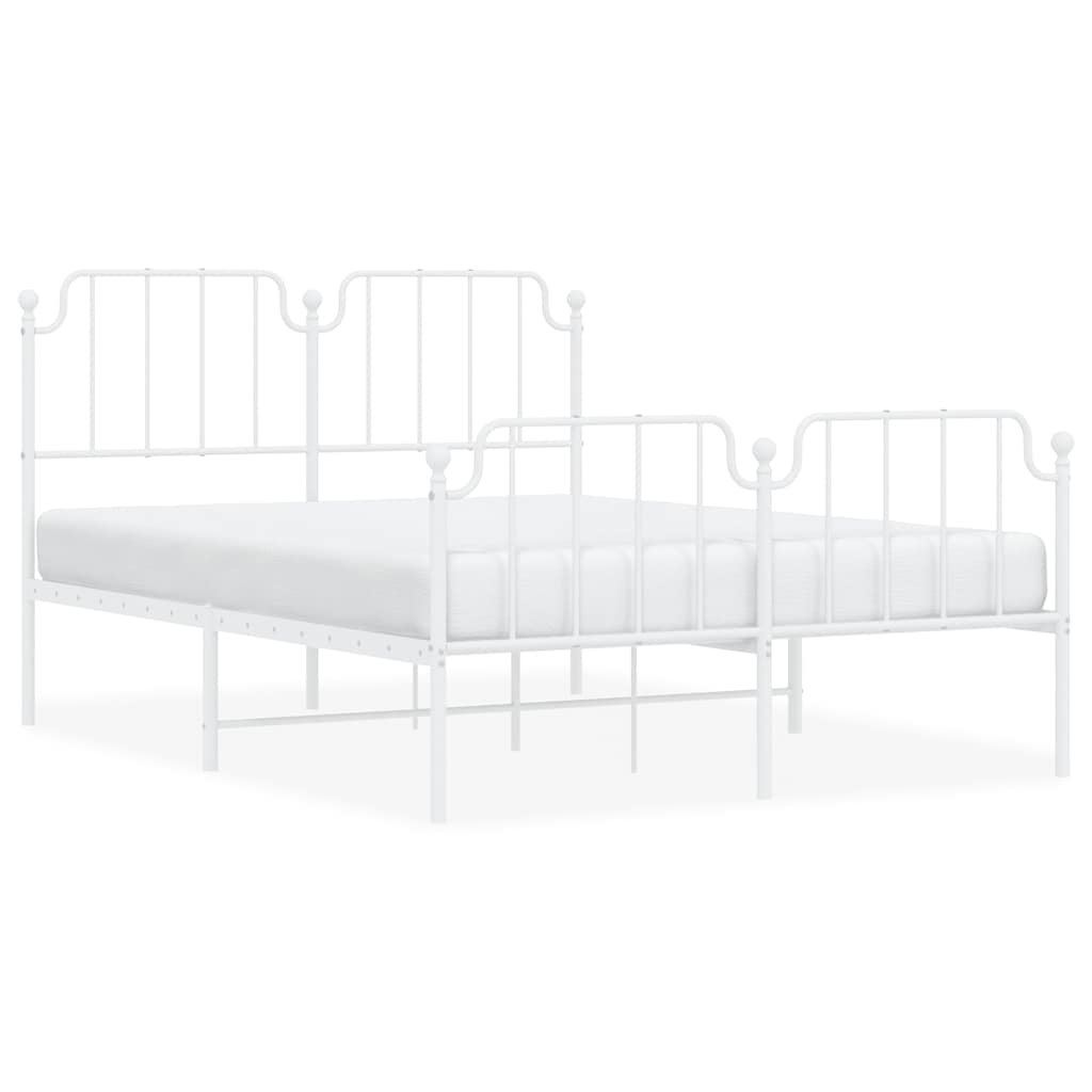 Metal Bed Frame without Mattress with Footboard White 135x190cm