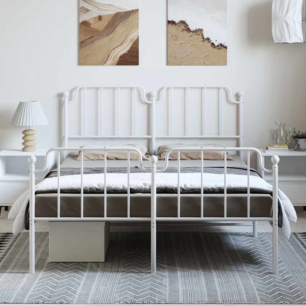 Metal Bed Frame without Mattress with Footboard White 135x190cm