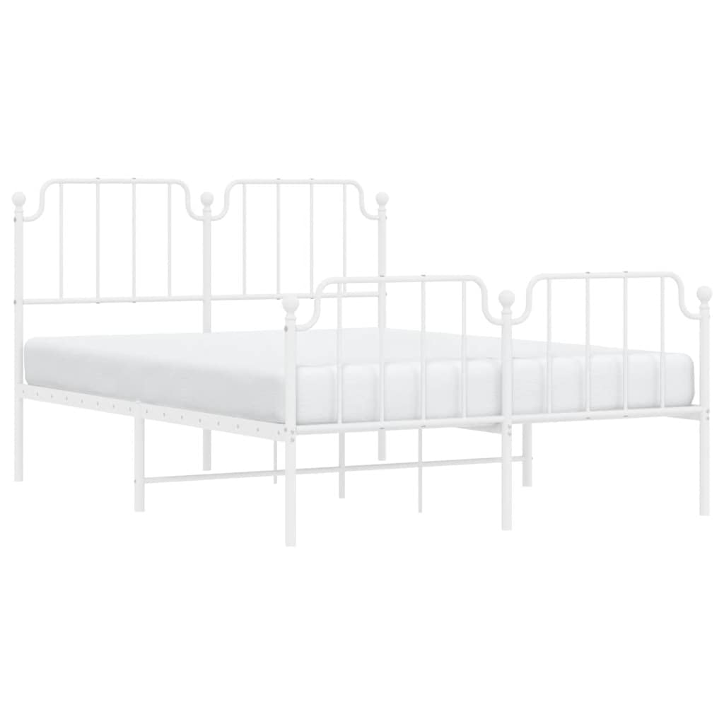 Metal Bed Frame without Mattress with Footboard White 135x190cm