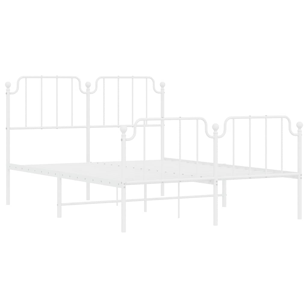 Metal Bed Frame without Mattress with Footboard White 135x190cm
