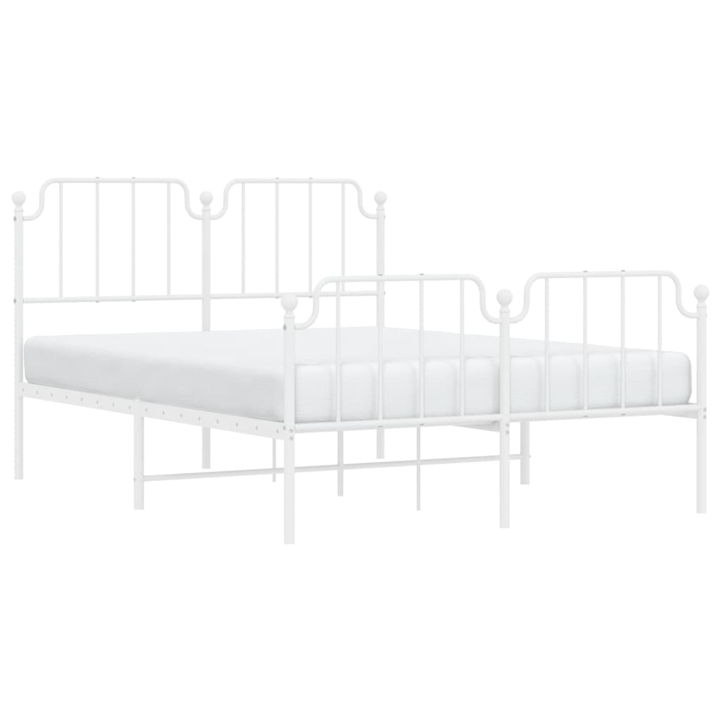 Metal Bed Frame without Mattress with Footboard White 140x190cm