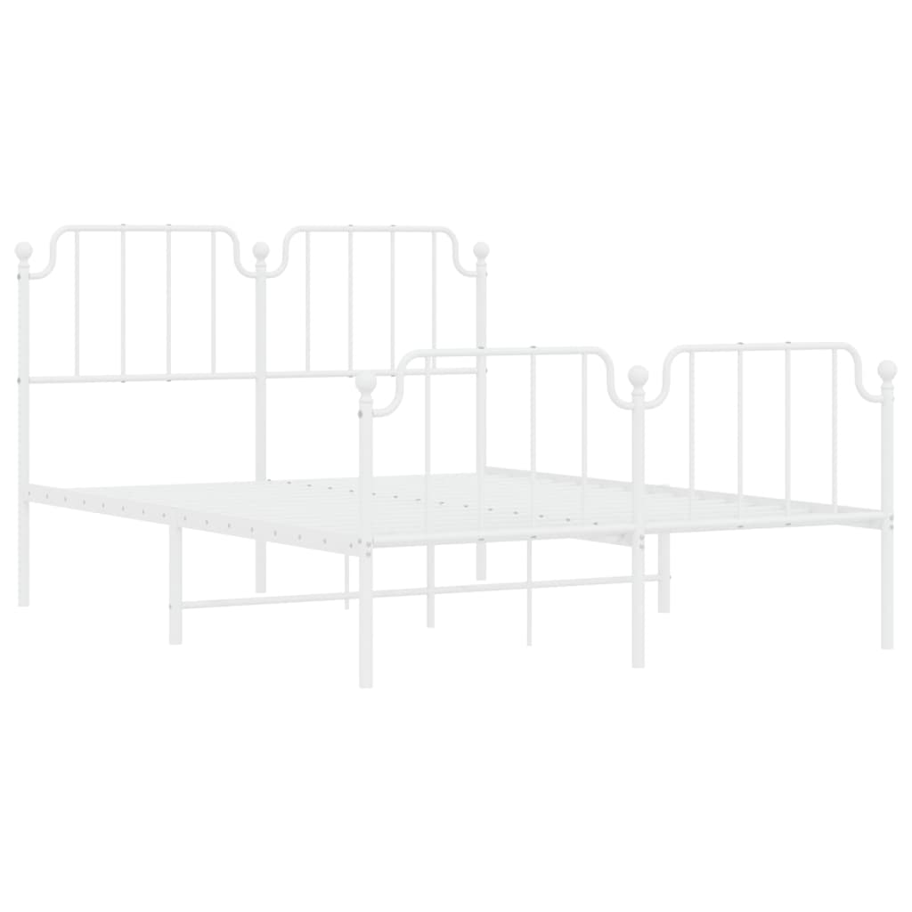 Metal Bed Frame without Mattress with Footboard White 140x190cm