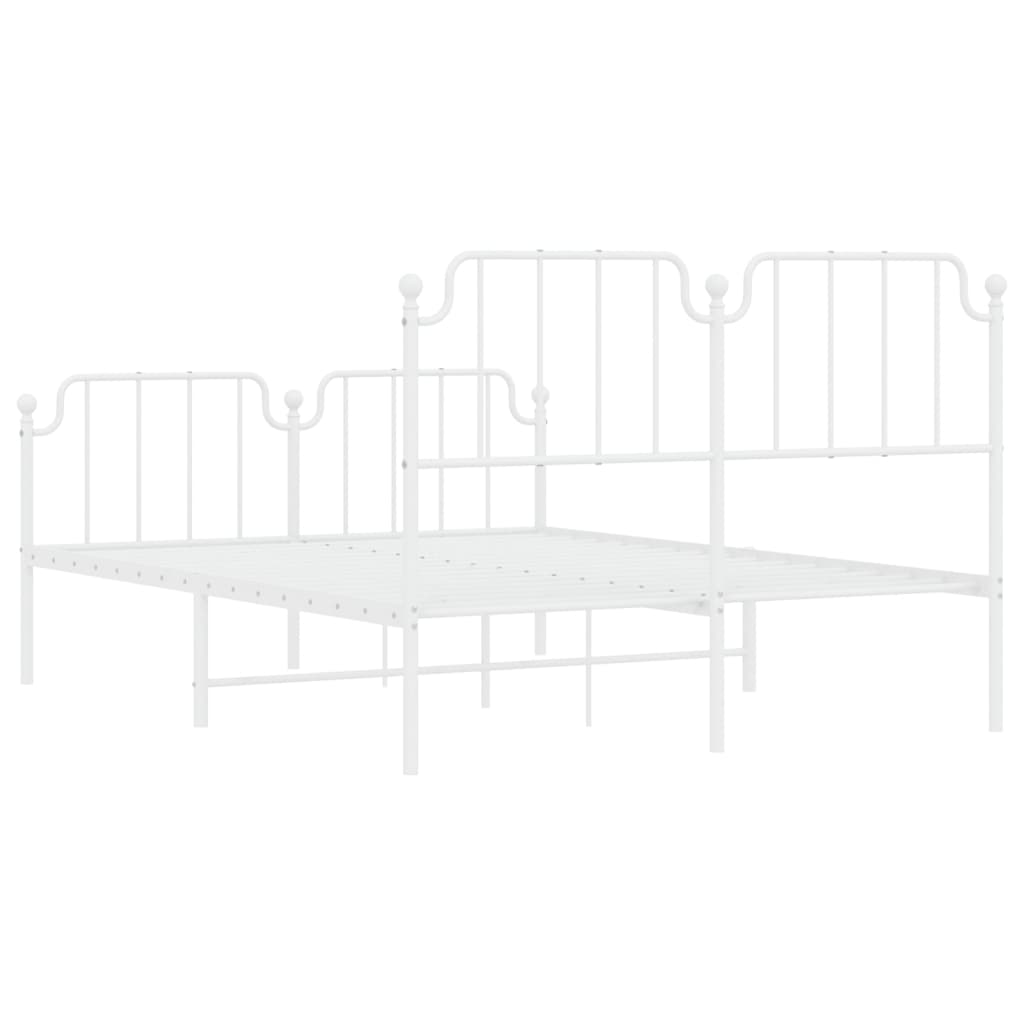 Metal Bed Frame without Mattress with Footboard White 140x190cm