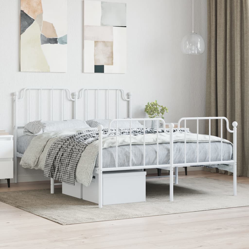 Metal Bed Frame without Mattress with Footboard White 140x190cm
