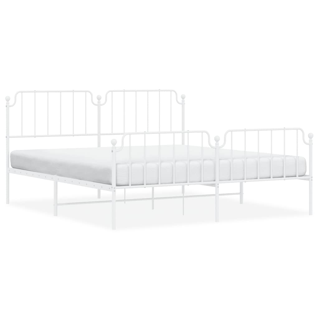 Metal Bed Frame without Mattress with Footboard White 183x213cm