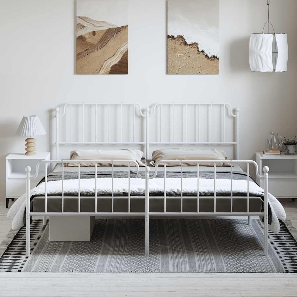Metal Bed Frame without Mattress with Footboard White 183x213cm