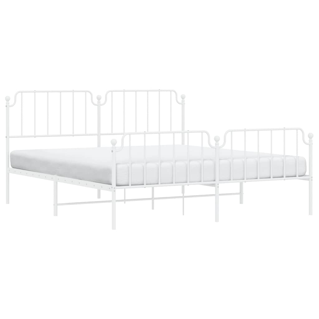 Metal Bed Frame without Mattress with Footboard White 183x213cm