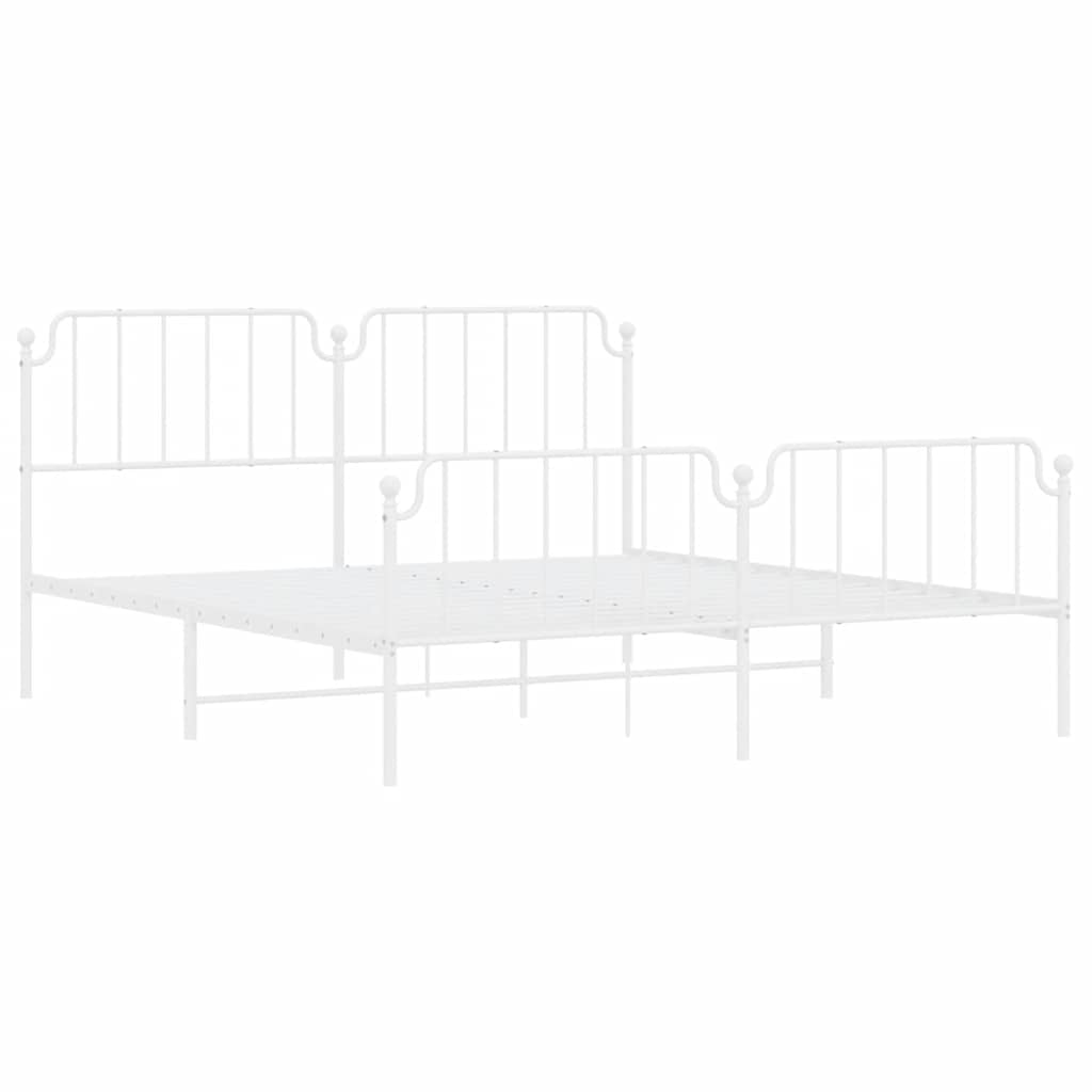 Metal Bed Frame without Mattress with Footboard White 183x213cm
