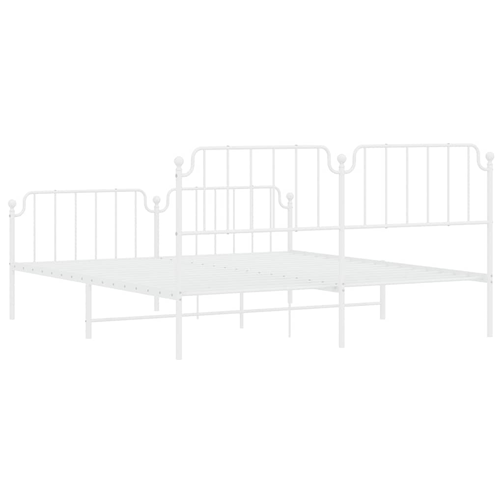 Metal Bed Frame without Mattress with Footboard White 183x213cm