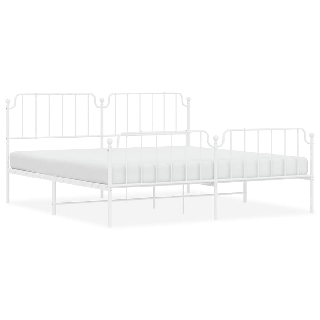 Metal Bed Frame without Mattress with Footboard White 193x203cm