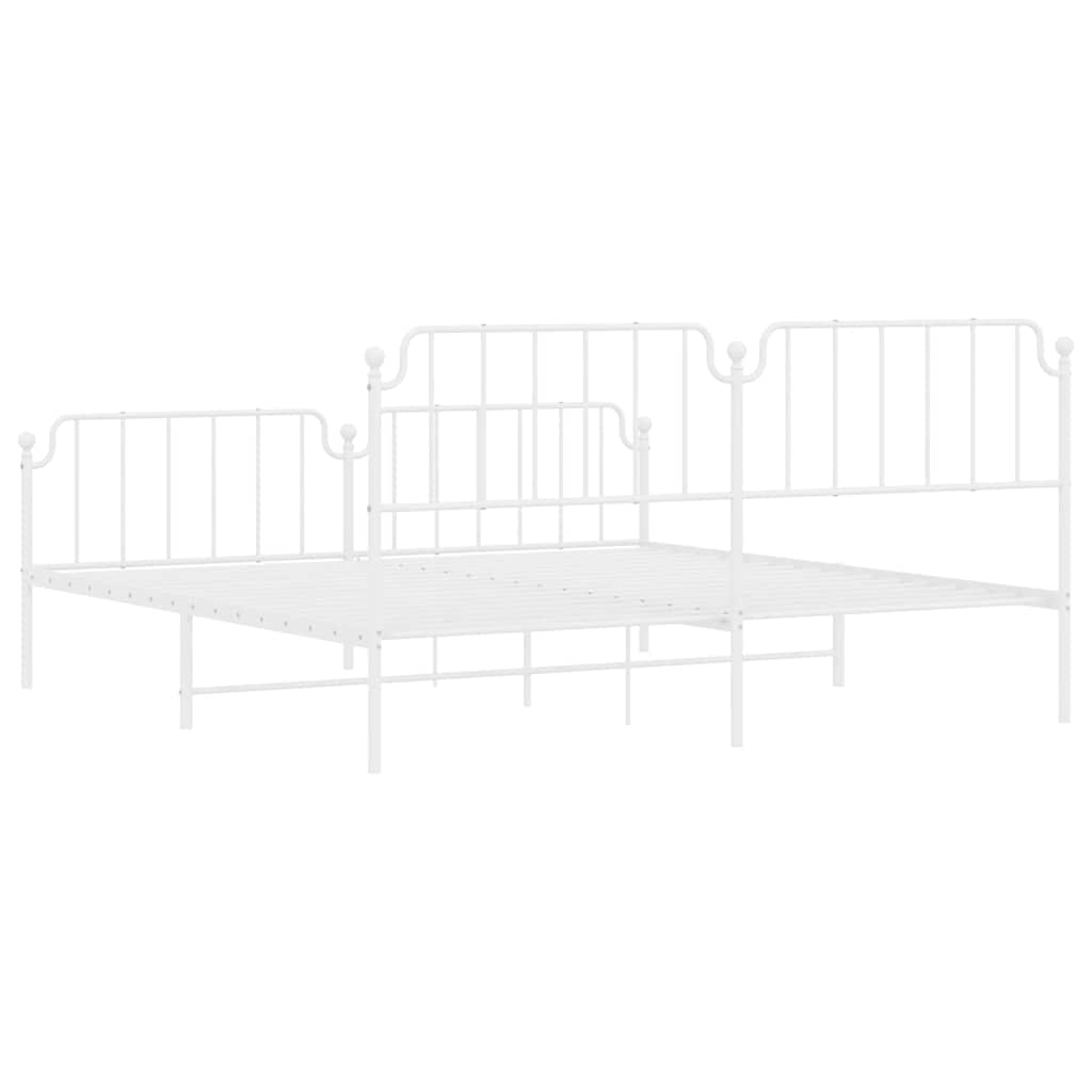 Metal Bed Frame without Mattress with Footboard White 193x203cm