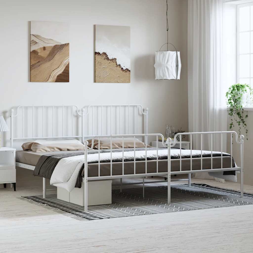 Metal Bed Frame without Mattress with Footboard White 193x203cm