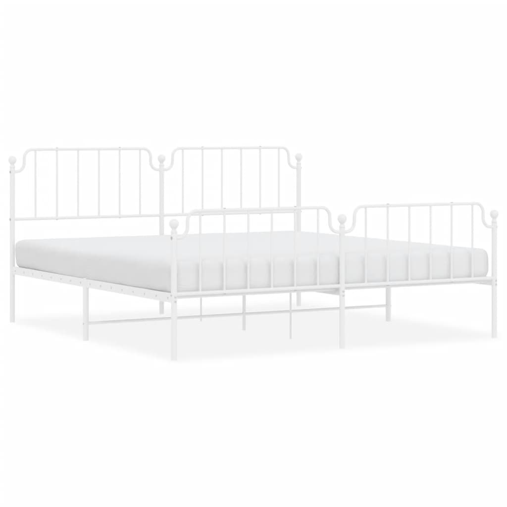 Metal Bed Frame without Mattress with Footboard White 200x200cm
