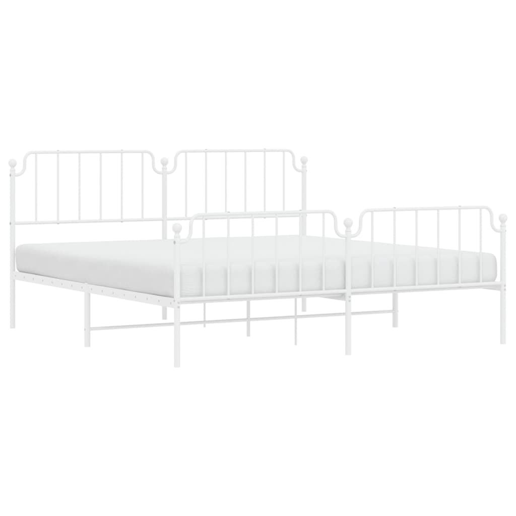 Metal Bed Frame without Mattress with Footboard White 200x200cm