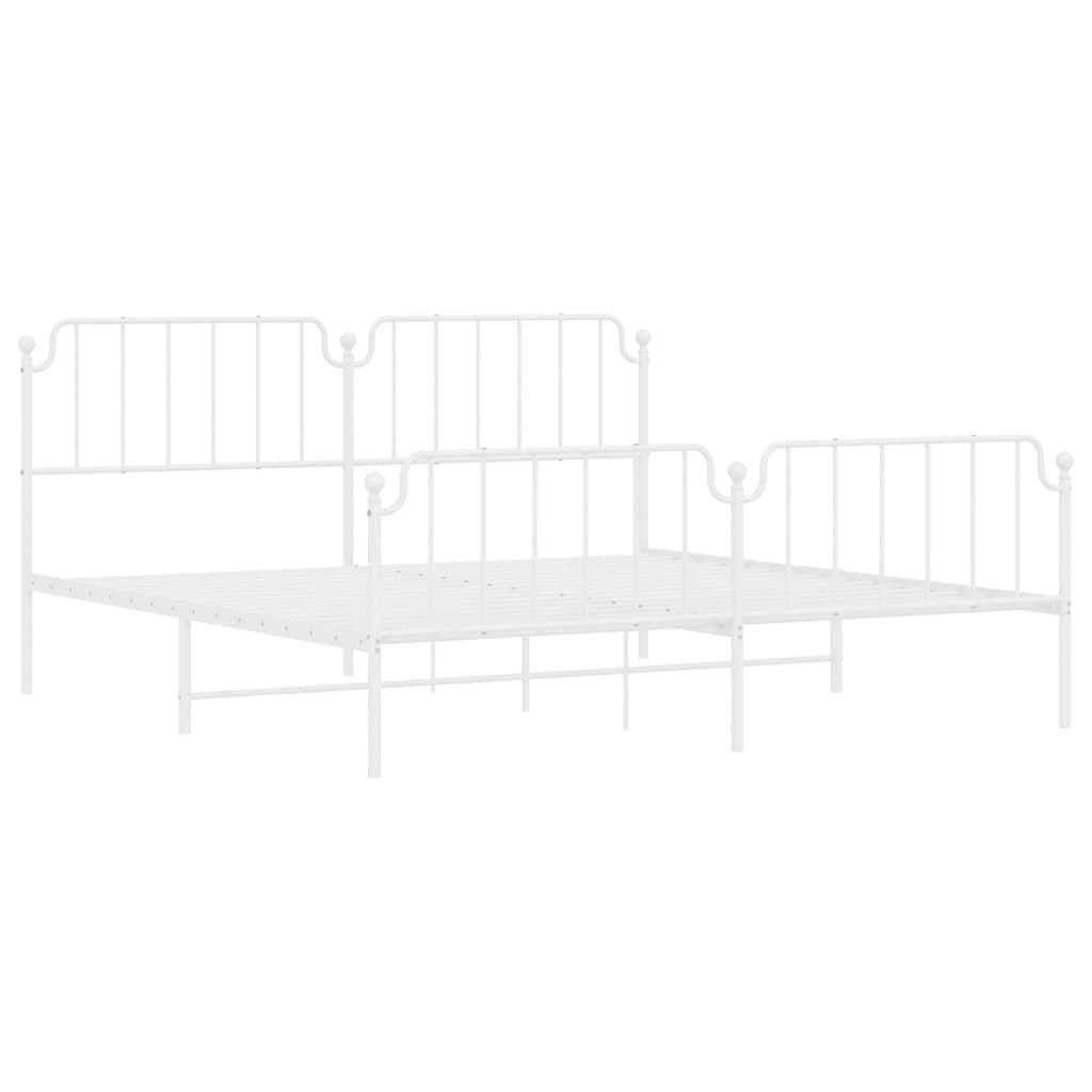 Metal Bed Frame without Mattress with Footboard White 200x200cm