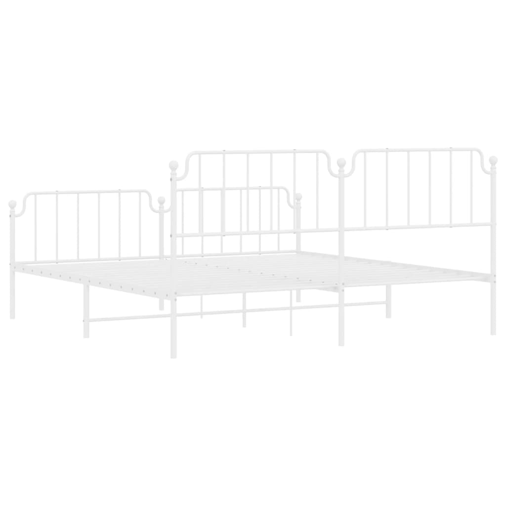 Metal Bed Frame without Mattress with Footboard White 200x200cm