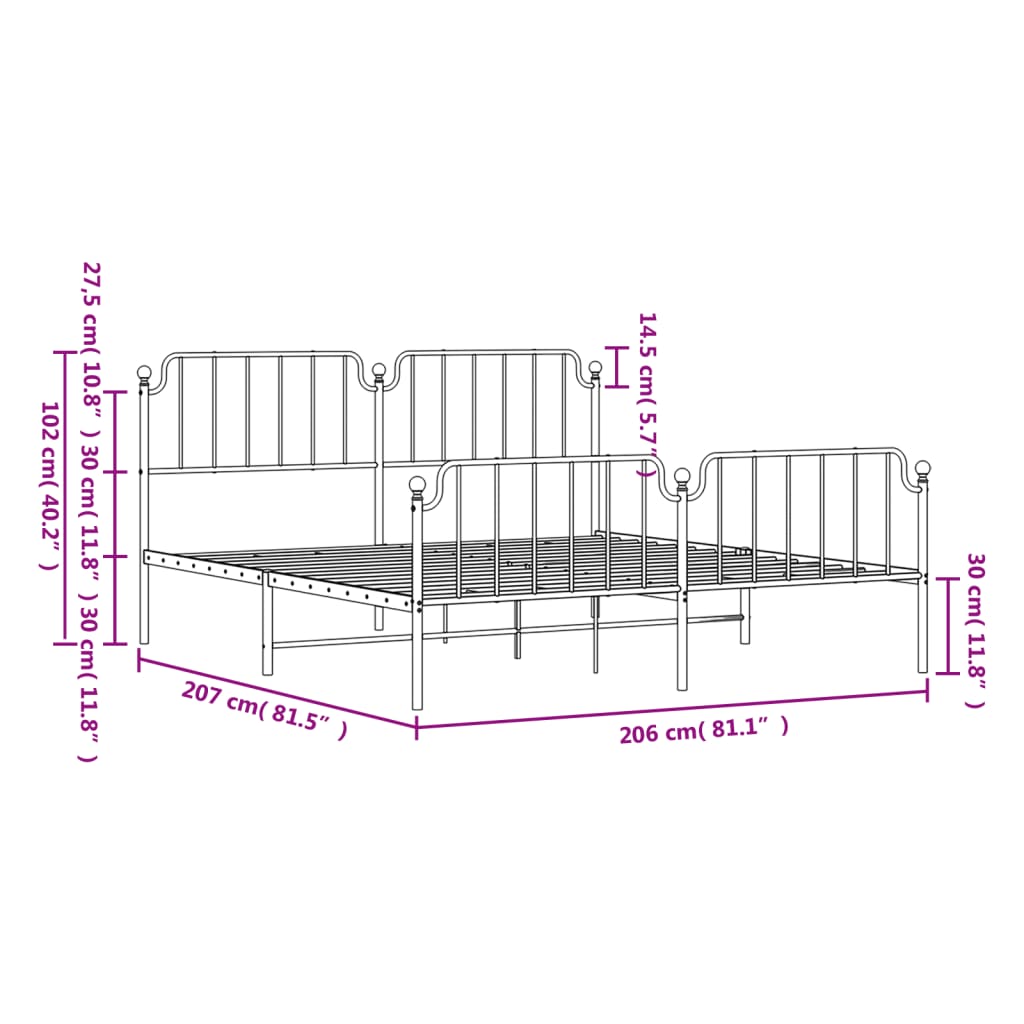 Metal Bed Frame without Mattress with Footboard White 200x200cm