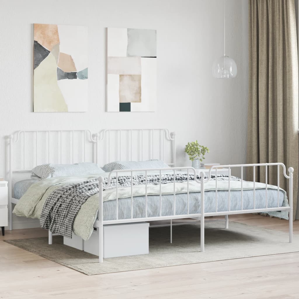 Metal Bed Frame without Mattress with Footboard White 200x200cm