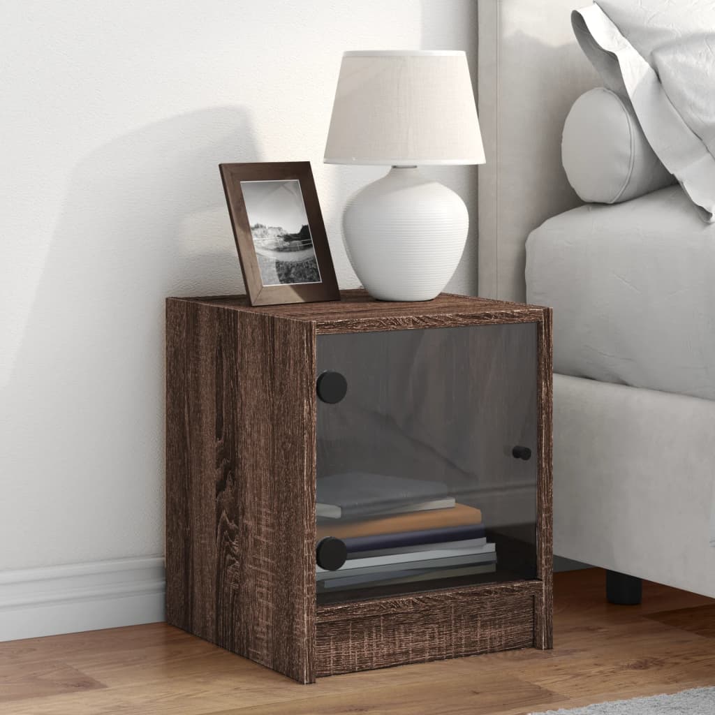 Bedside Cabinet with Glass Door Brown Oak 35x37x42 cm