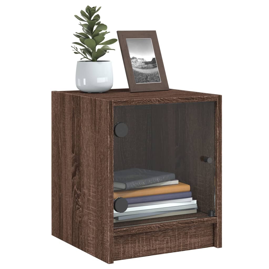 Bedside Cabinet with Glass Door Brown Oak 35x37x42 cm