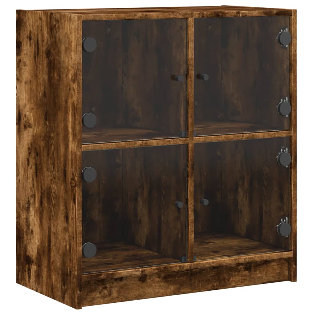 Side Cabinet with Glass Doors Smoked Oak 68x37x75.5 cm