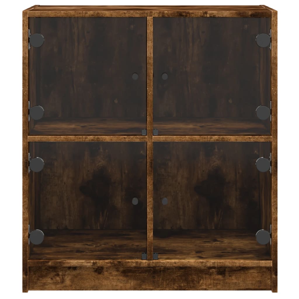 Side Cabinet with Glass Doors Smoked Oak 68x37x75.5 cm