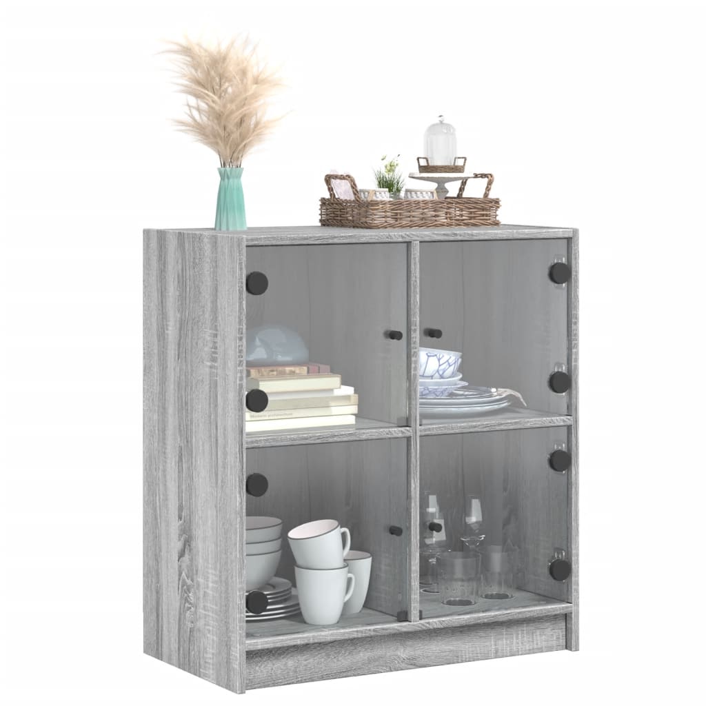 Side Cabinet with Glass Doors Grey Sonoma 68x37x75.5 cm