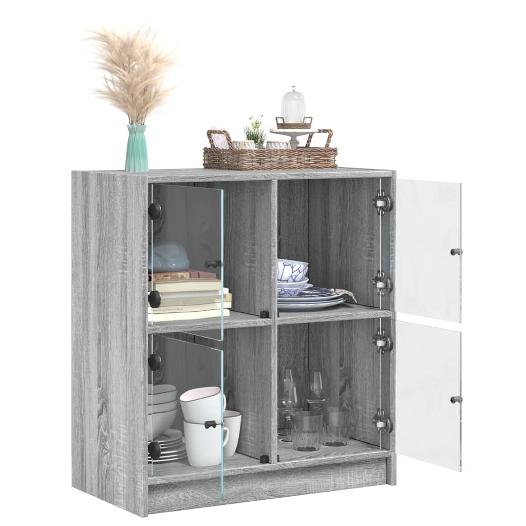 Side Cabinet with Glass Doors Grey Sonoma 68x37x75.5 cm