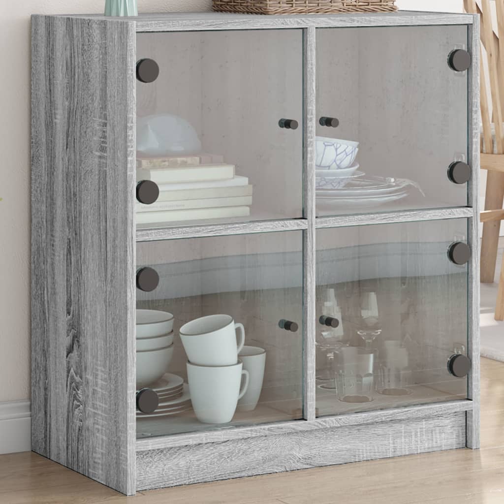 Side Cabinet with Glass Doors Grey Sonoma 68x37x75.5 cm