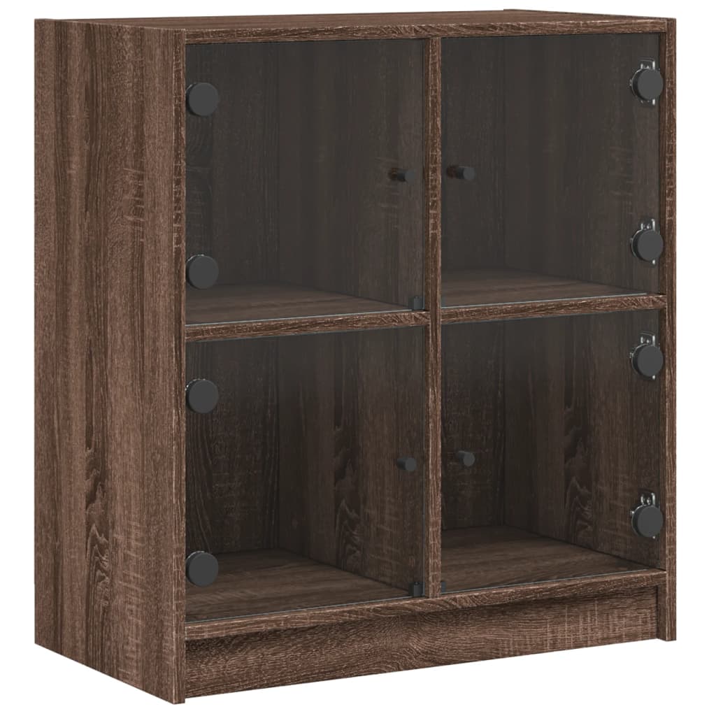 Side Cabinet with Glass Doors Brown Oak 68x37x75.5 cm