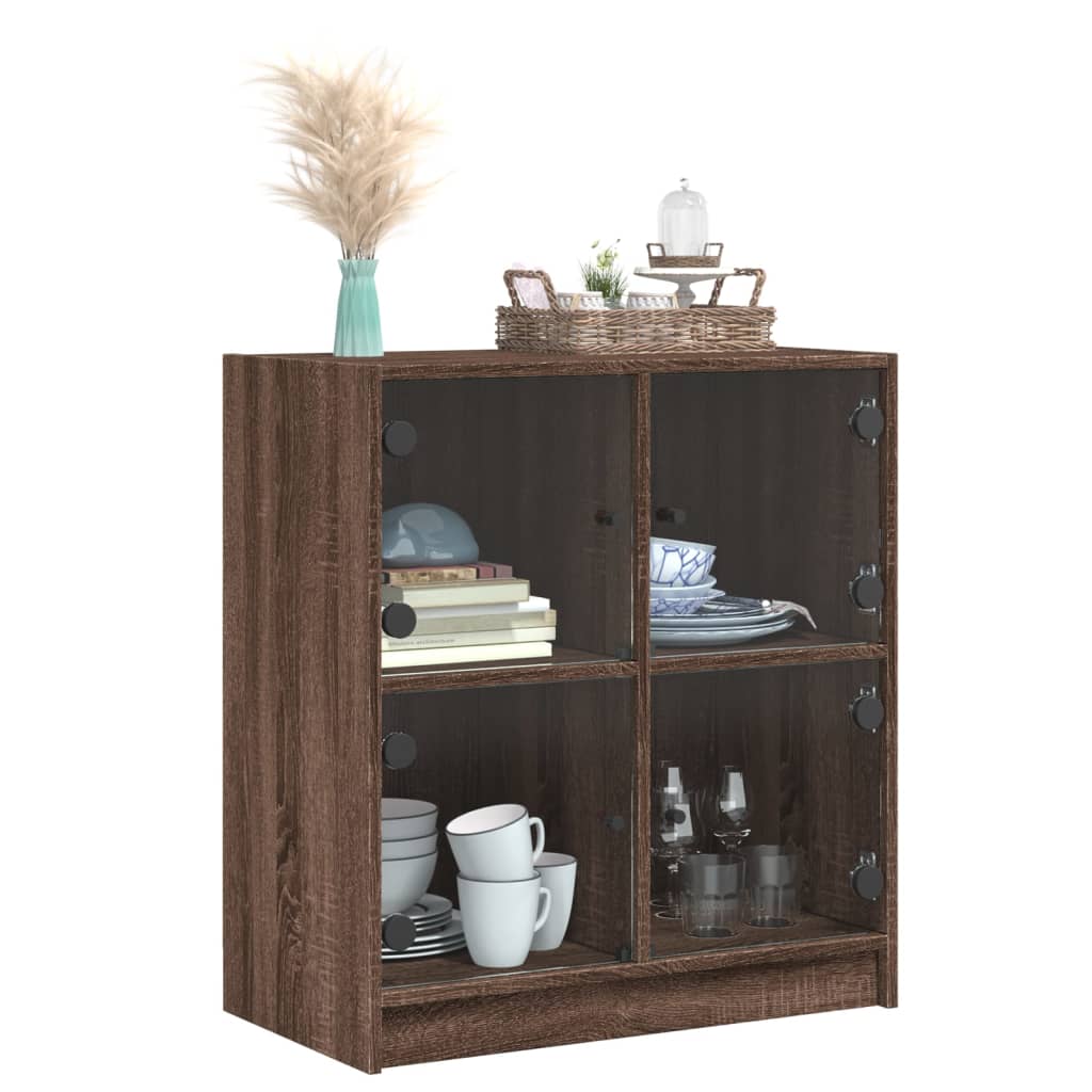 Side Cabinet with Glass Doors Brown Oak 68x37x75.5 cm