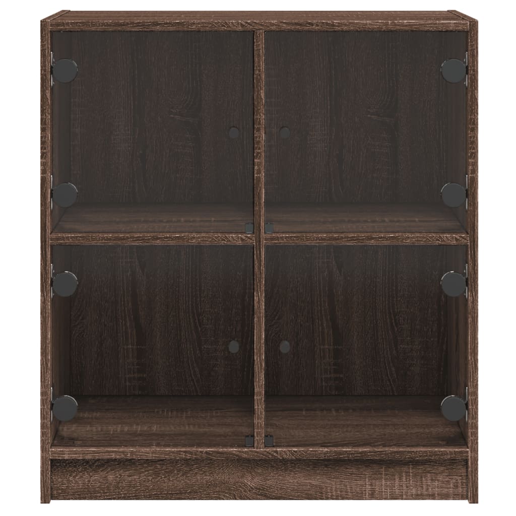 Side Cabinet with Glass Doors Brown Oak 68x37x75.5 cm