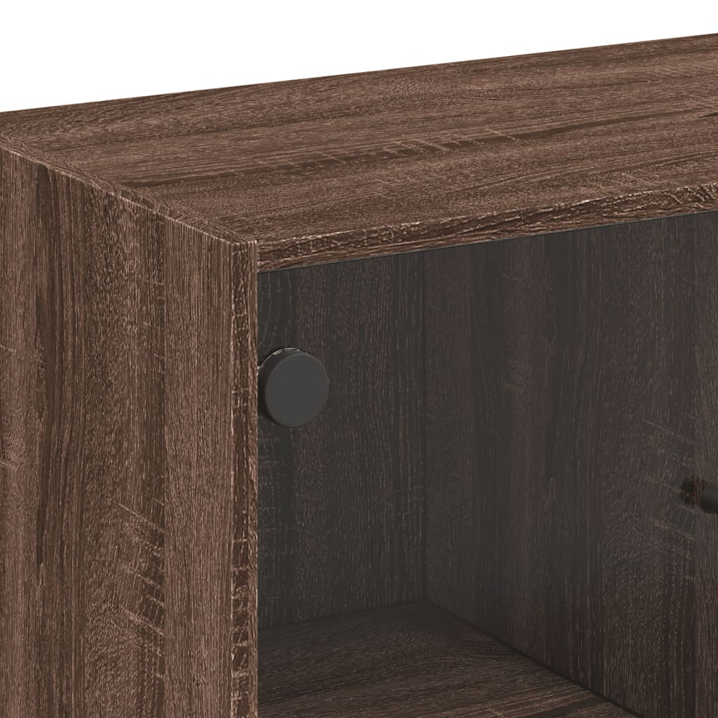 Side Cabinet with Glass Doors Brown Oak 68x37x75.5 cm