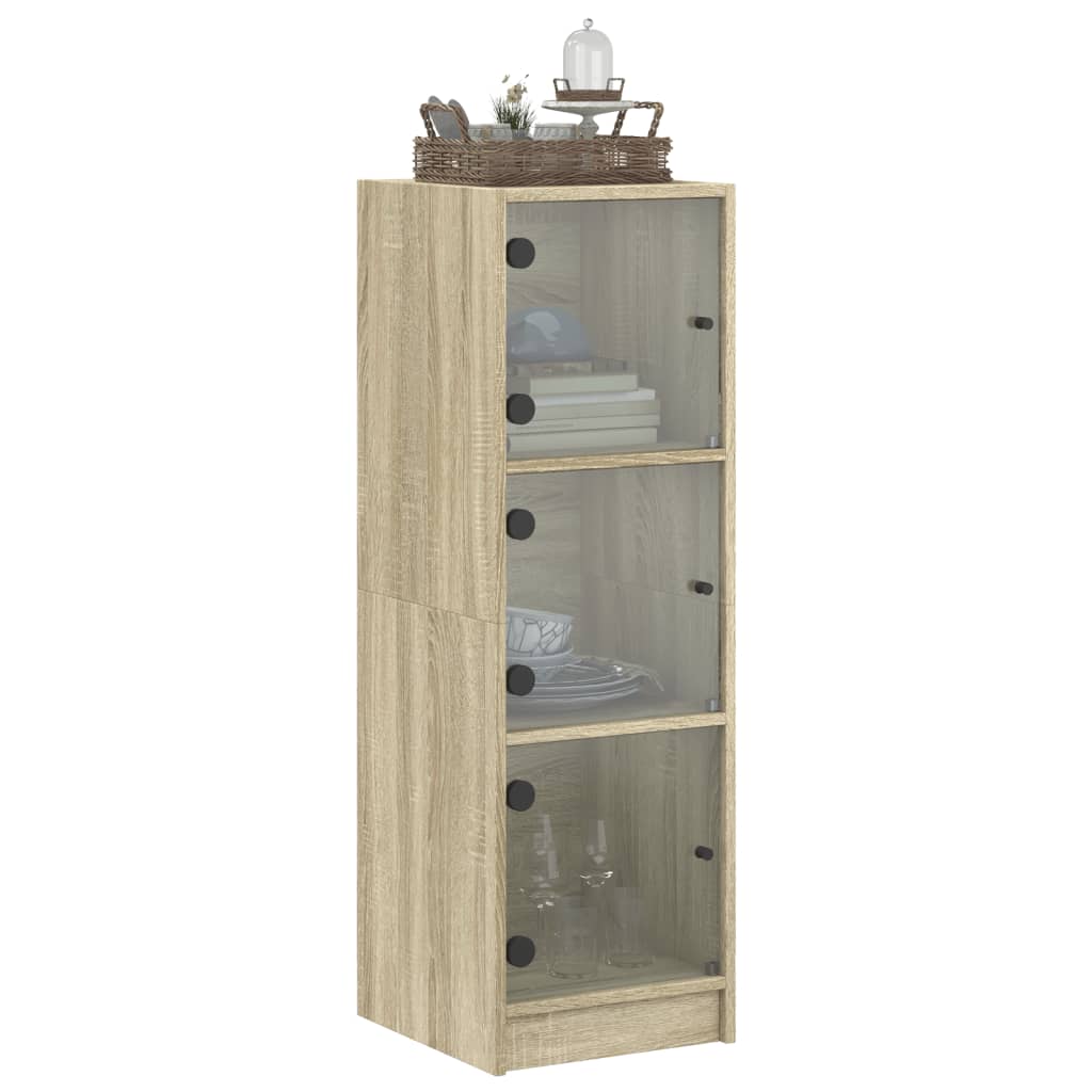 Highboard with Glass Doors Sonoma Oak 35x37x109 cm