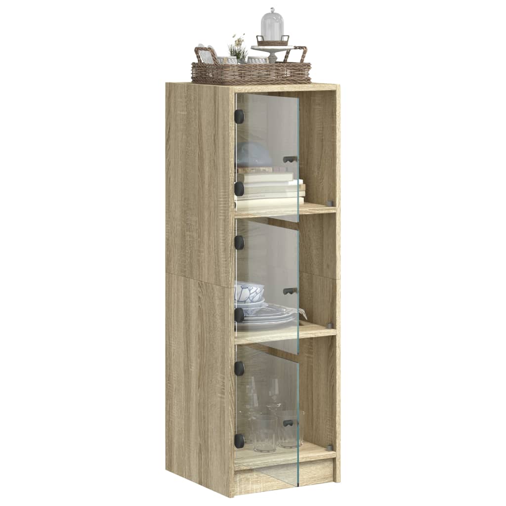 Highboard with Glass Doors Sonoma Oak 35x37x109 cm