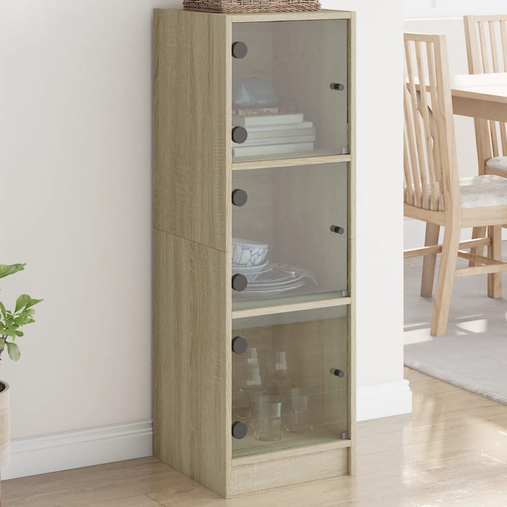 Highboard with Glass Doors Sonoma Oak 35x37x109 cm
