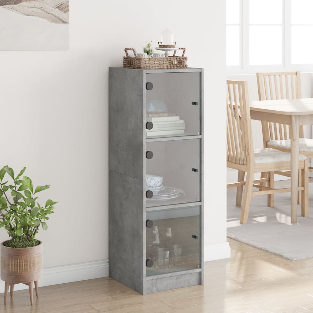 Highboard with Glass Doors Concrete Grey 35x37x109 cm