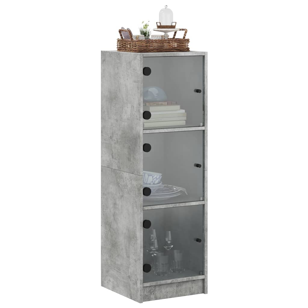 Highboard with Glass Doors Concrete Grey 35x37x109 cm