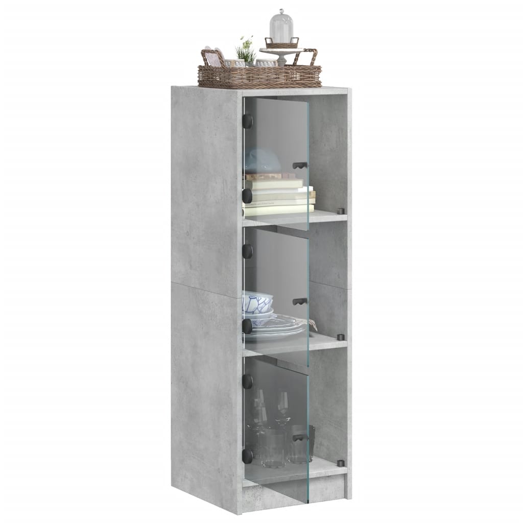 Highboard with Glass Doors Concrete Grey 35x37x109 cm