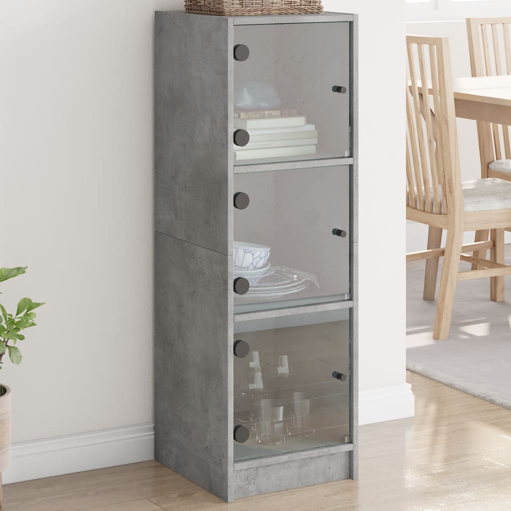 Highboard with Glass Doors Concrete Grey 35x37x109 cm