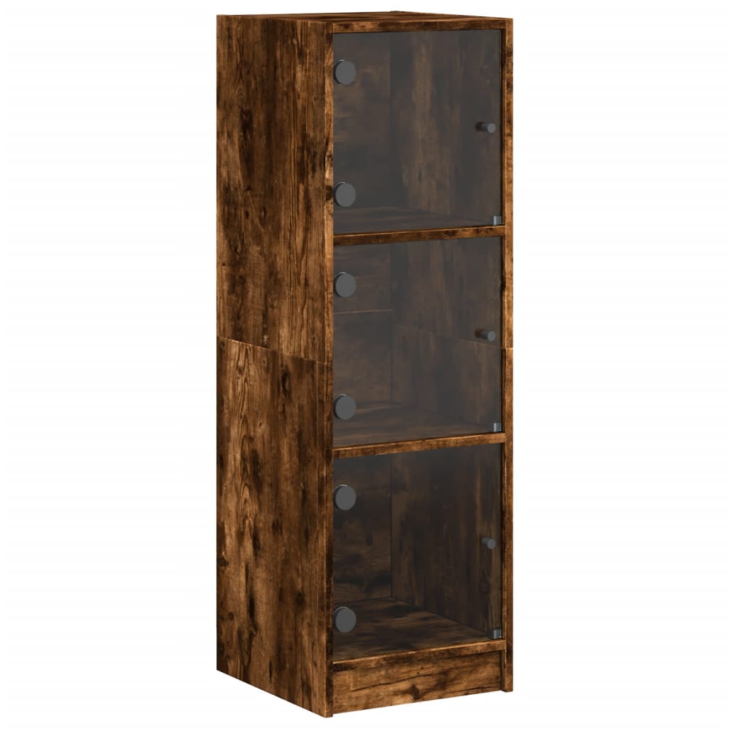 Highboard with Glass Doors Smoked Oak 35x37x109 cm