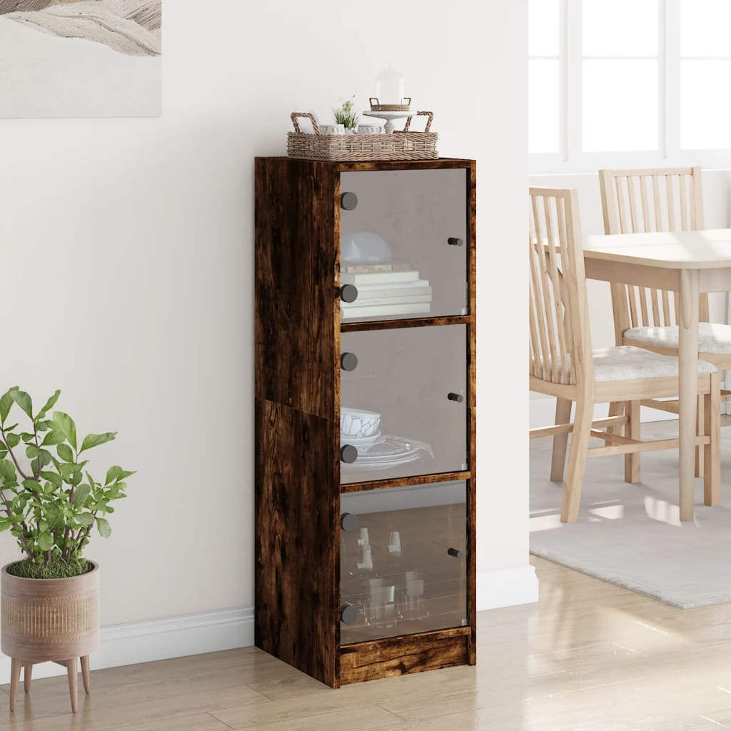 Highboard with Glass Doors Smoked Oak 35x37x109 cm
