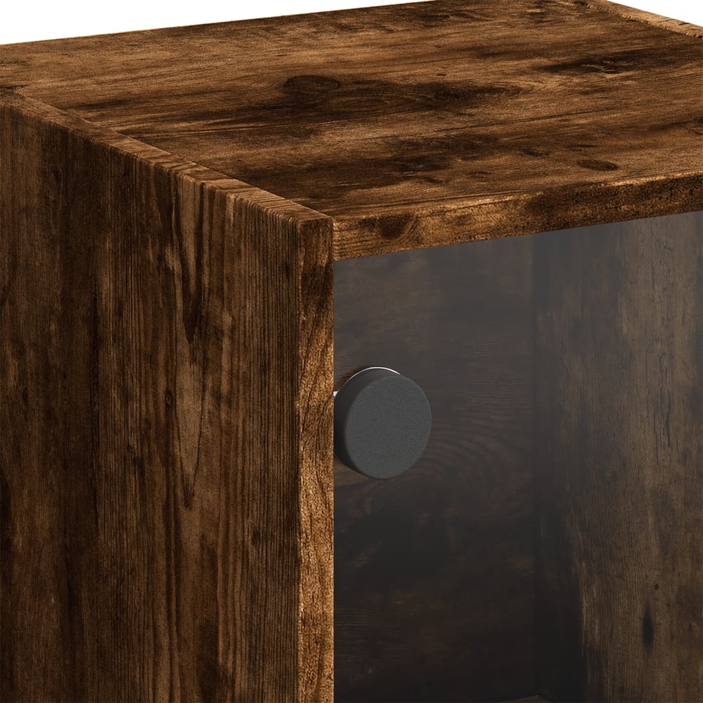 Highboard with Glass Doors Smoked Oak 35x37x109 cm