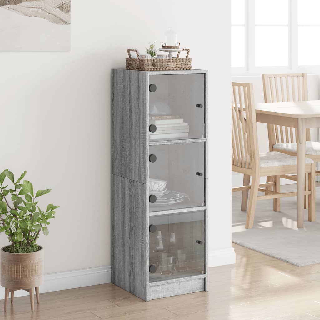 Highboard with Glass Doors Grey Sonoma 35x37x109 cm
