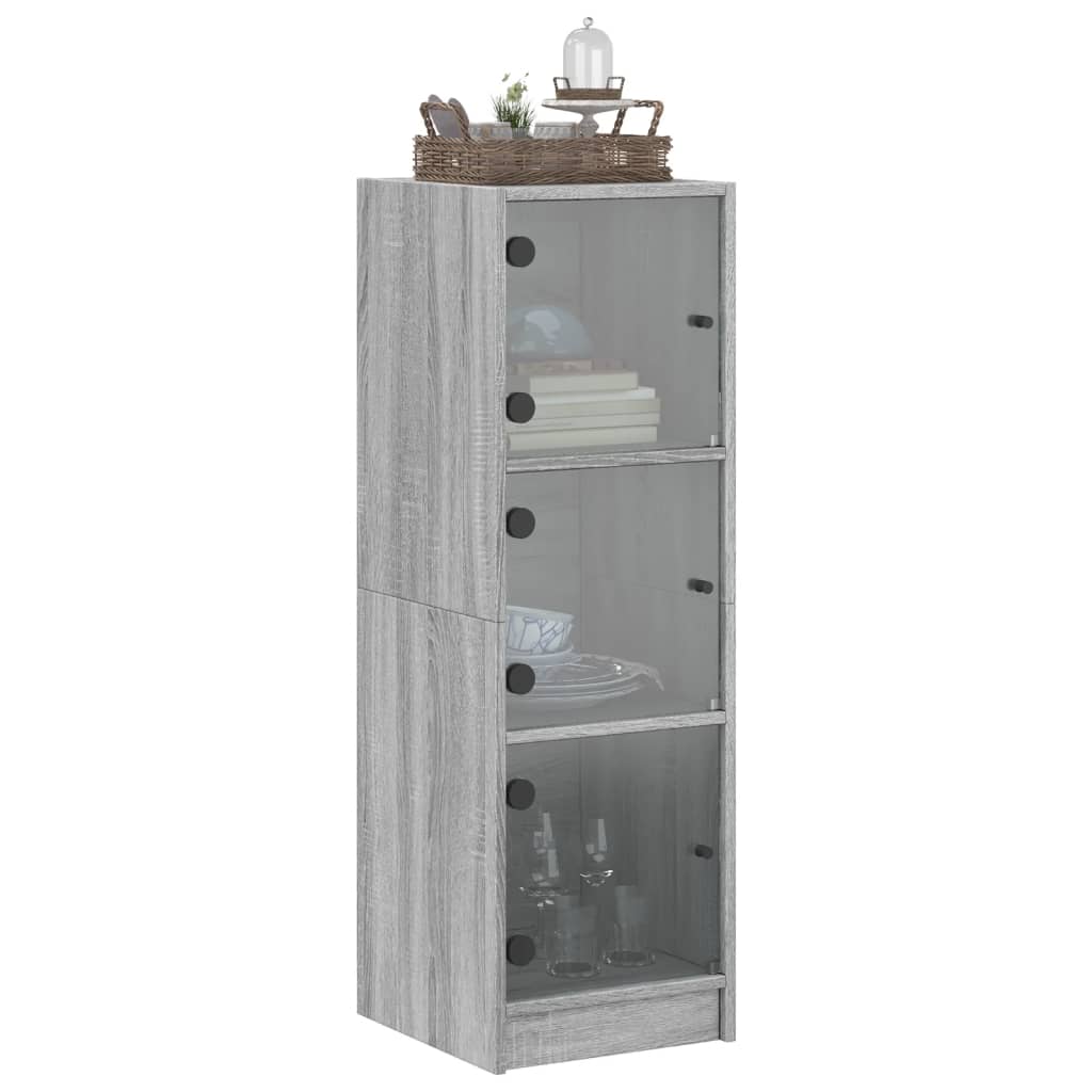 Highboard with Glass Doors Grey Sonoma 35x37x109 cm