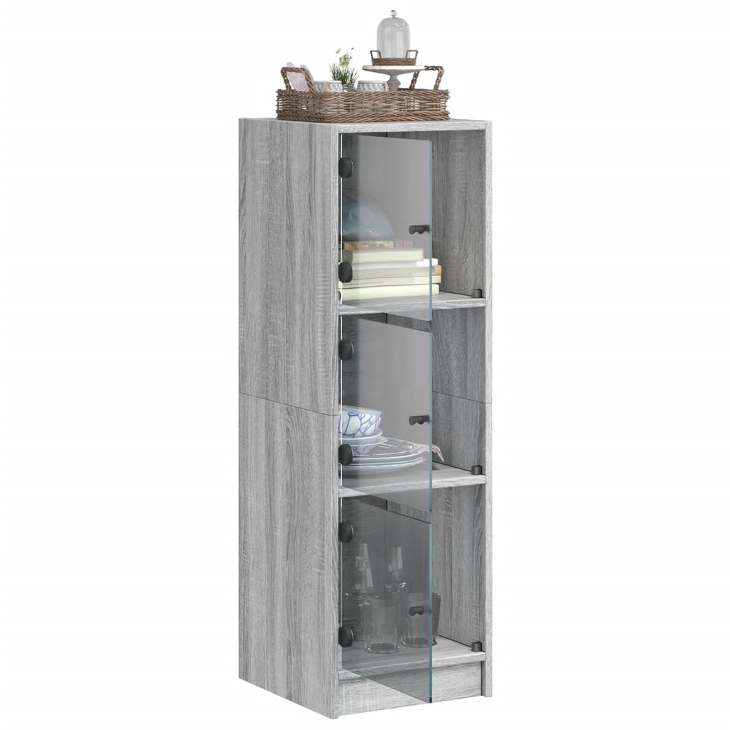 Highboard with Glass Doors Grey Sonoma 35x37x109 cm