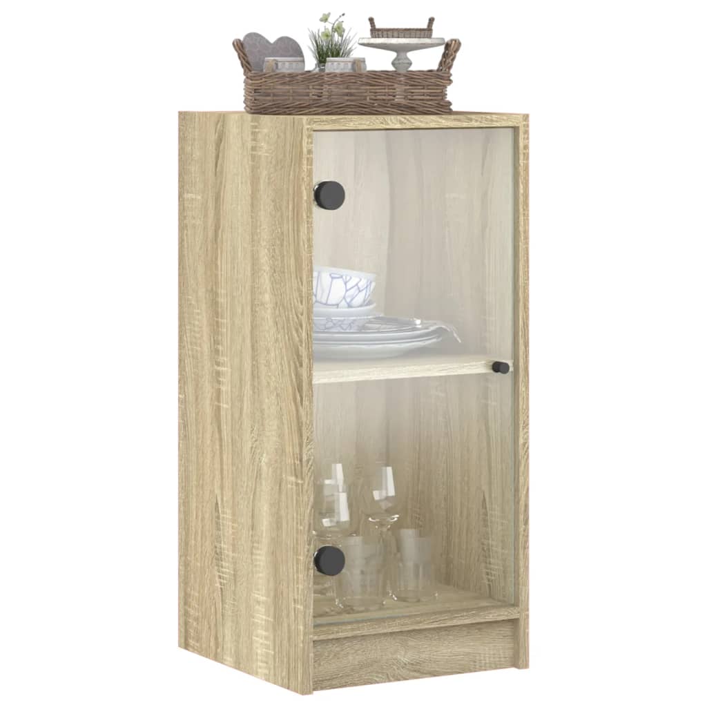 Side Cabinet with Glass Doors Sonoma Oak 35x37x75.5 cm