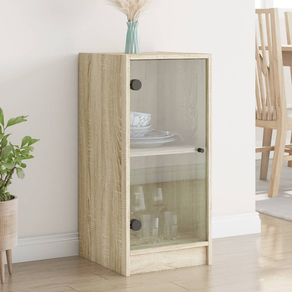 Side Cabinet with Glass Doors Sonoma Oak 35x37x75.5 cm